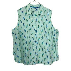 Vintage Basic Editions blue green parrot bird‎ button front tank top Size 3X